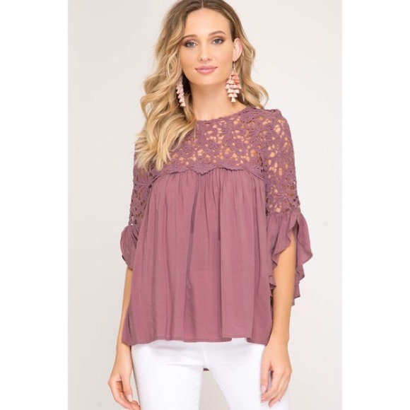 likeNarly Tops - Elizabeth Woven Lace Top - Mauve